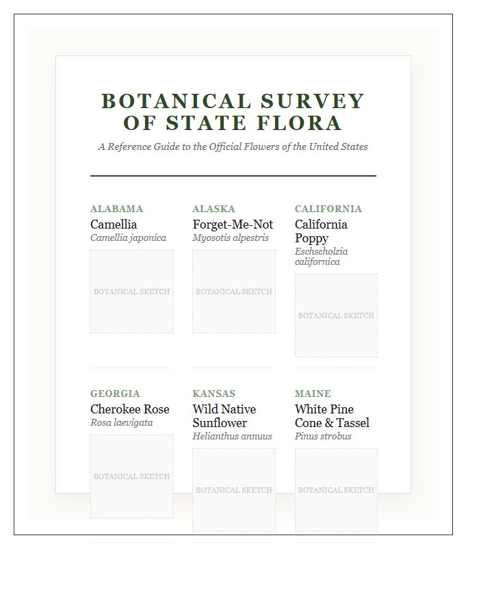 Detailed Botanical Printable State Flower Map Chart