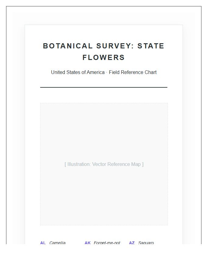Labeled Botanical Printable State Flower Map Chart