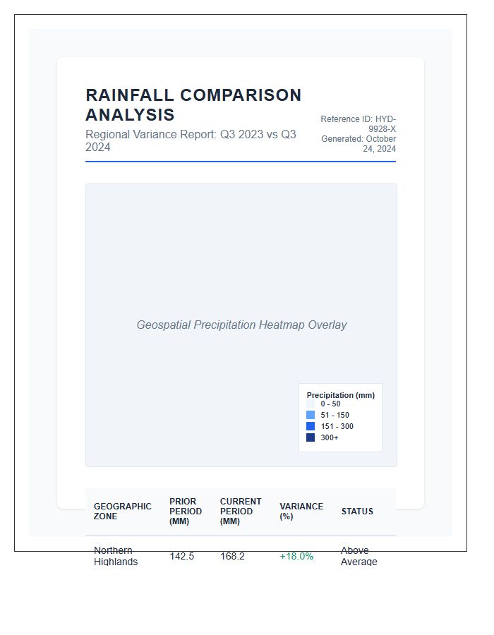 Detailed Rainfall Comparison Map Chart Printable