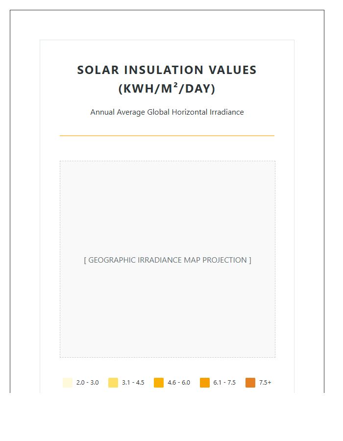 Printable Solar Insulation Values Geographic Map Chart