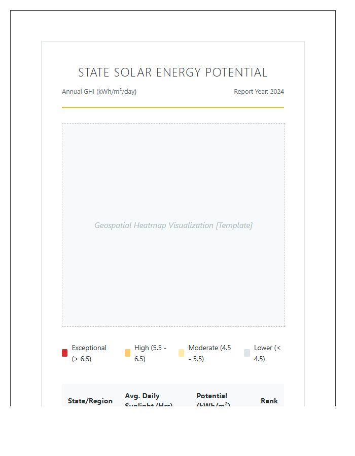State Level Solar Energy Potential Printable Map Chart