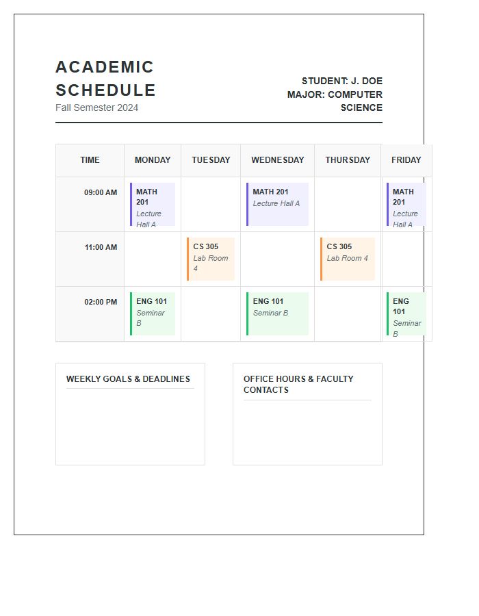 Academic Schedule Home Office Wall Calendar Printable Chart