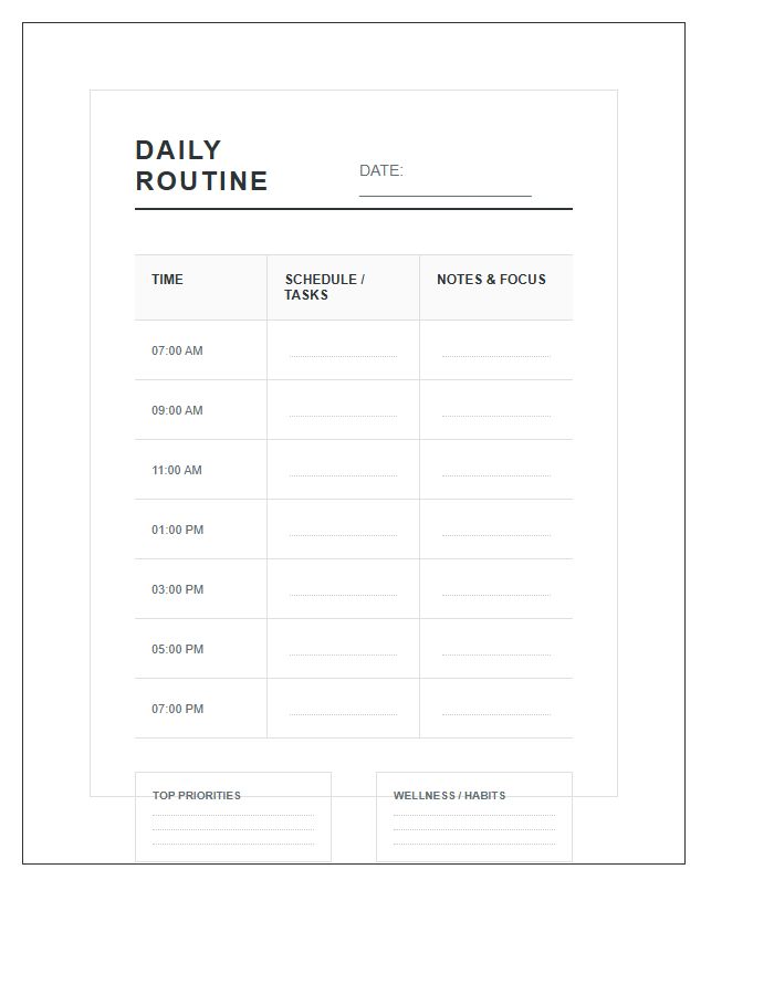 Daily Routine Home Office Wall Calendar Printable Chart