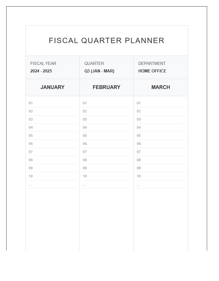 Fiscal Quarter Home Office Wall Calendar Printable Chart