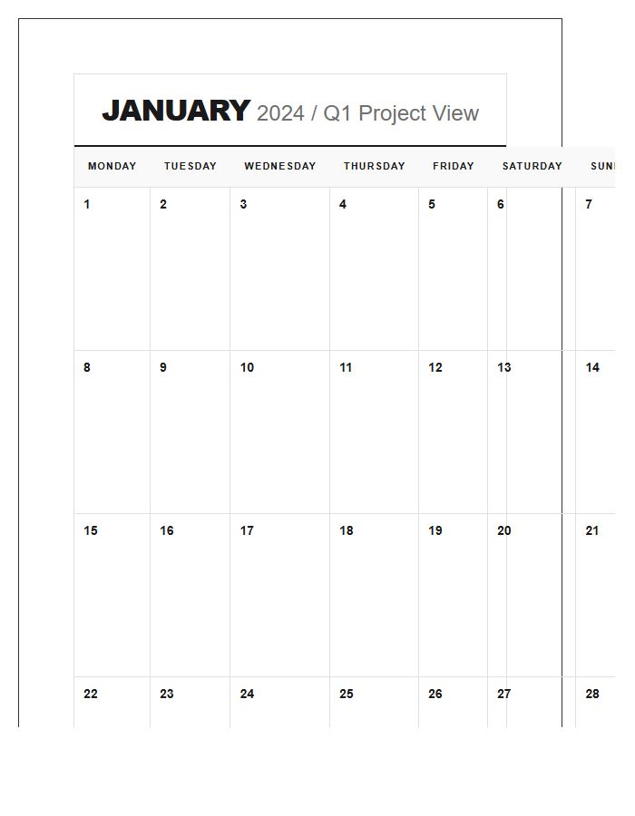 Large Format Home Office Wall Calendar Printable Chart
