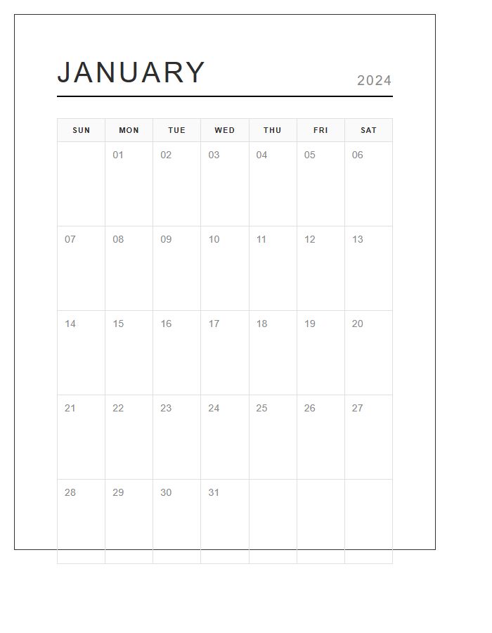 Minimalist Home Office Wall Calendar Printable Chart