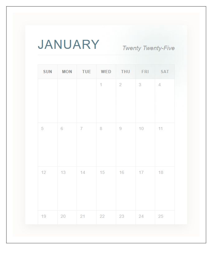 Watercolor Design Home Office Wall Calendar Printable Chart