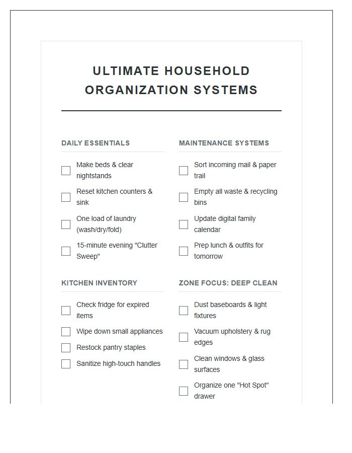 Ultimate Household Organization Systems Printable Chart