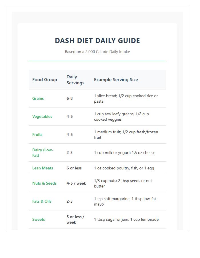 Dash Diet Nutrition Facts And Serving Size Printable Chart
