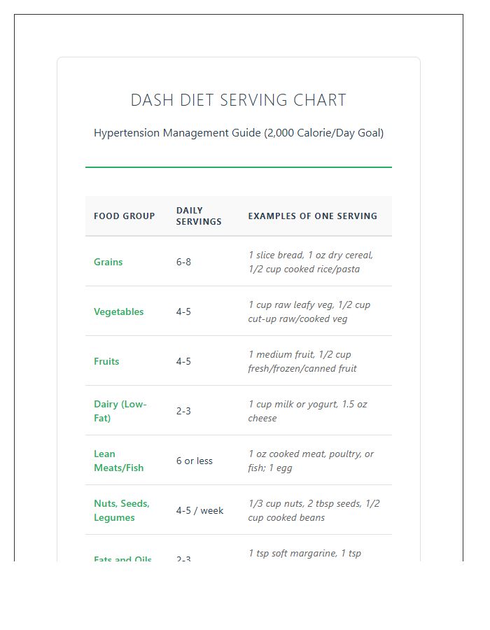 Hypertension Management Dash Diet Serving Chart Printable