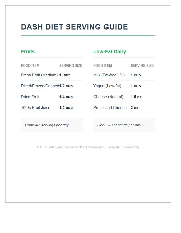 Printable Dash Diet Fruits And Dairy Serving Chart