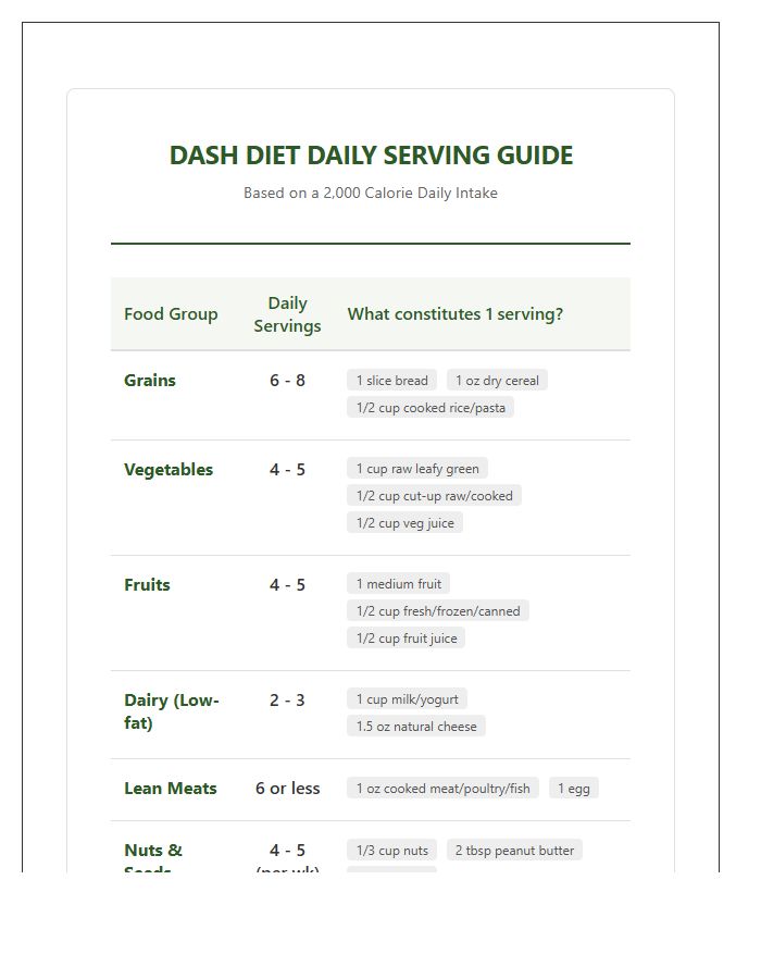 Visual Dash Diet Serving Size Printable Chart