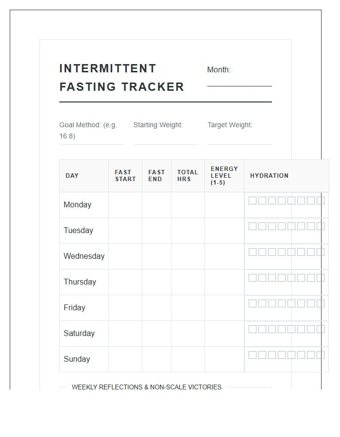 Intermittent Fasting Progress Tracking Printable Chart