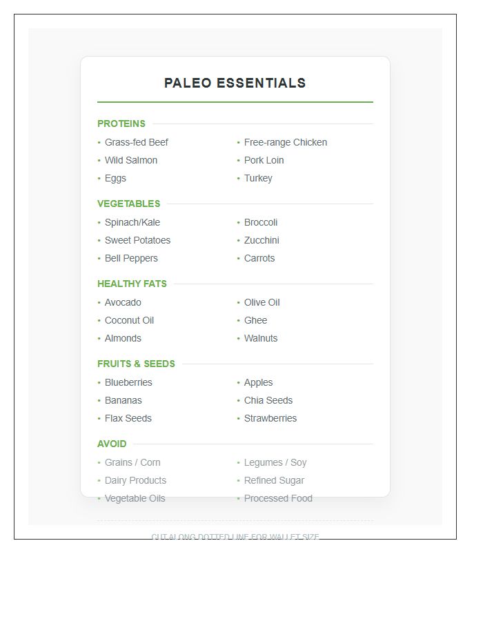 Essential Paleo Diet Food List Printable Pocket Chart