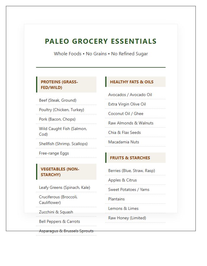 Paleo Diet Approved Grocery List Printable Chart