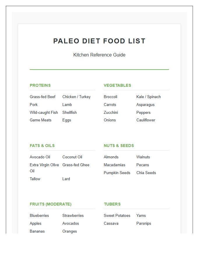 Paleo Diet Food List Printable Kitchen Reference Chart