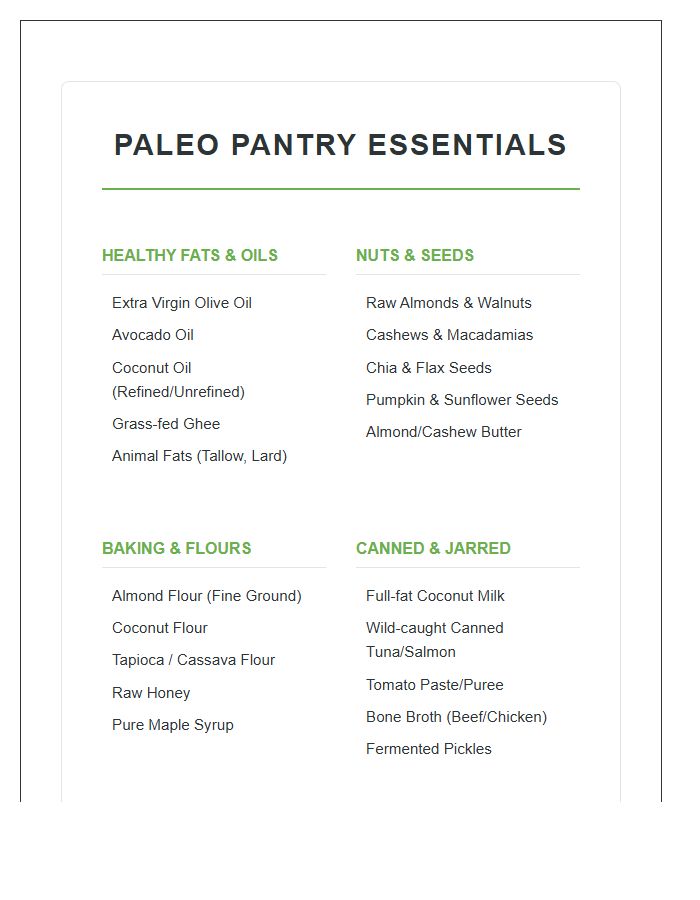 Paleo Diet Pantry Staples Food List Printable Chart