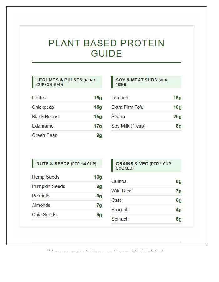 Kitchen Wall Plant Based Protein Chart Printable