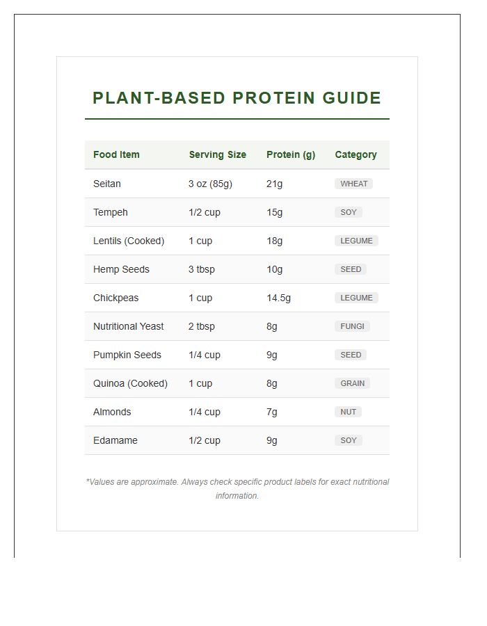 Printable Plant Based Protein Guide Chart