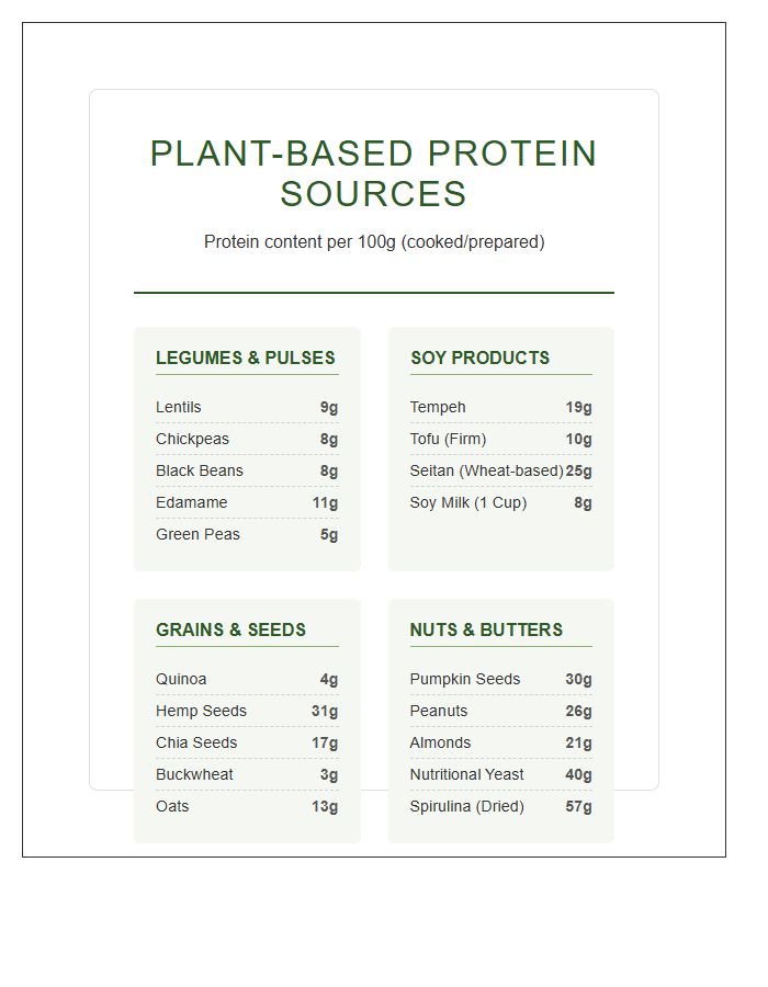 Visual Plant Based Protein Source Chart Printable