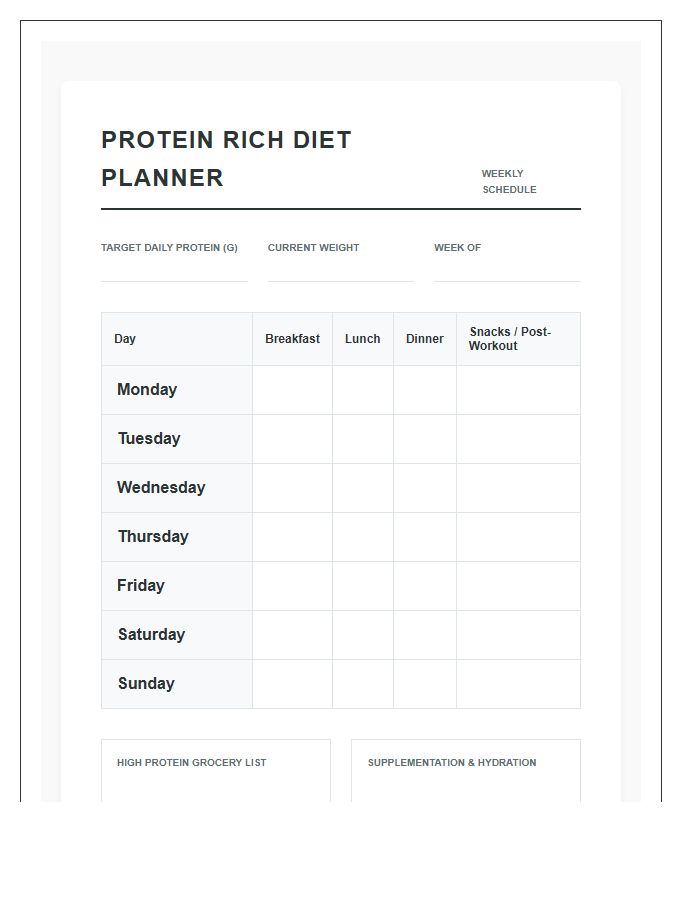 Comprehensive Protein Rich Diet Planning Printable Chart