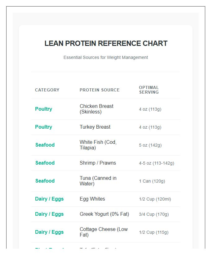 Lean Protein Sources For Weight Loss Printable Chart