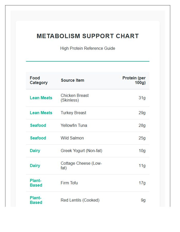Metabolism Support High Protein Food Printable Chart