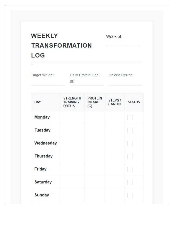 Strength Training High Protein Weight Loss Printable Chart