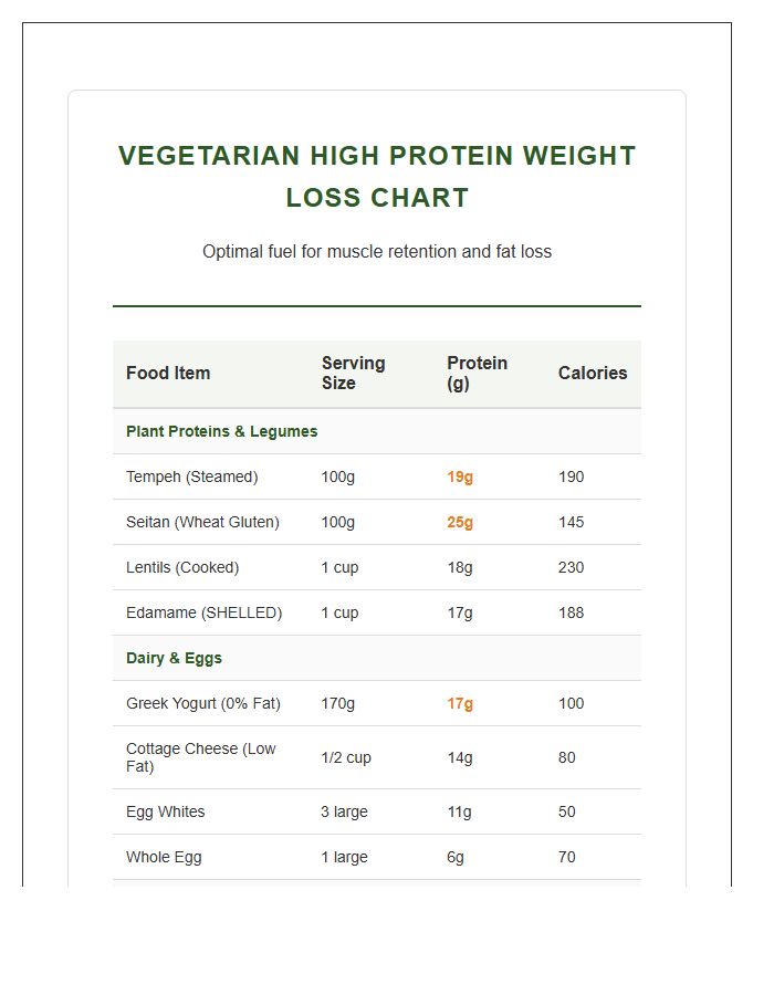 Vegetarian High Protein Weight Loss Food Printable Chart