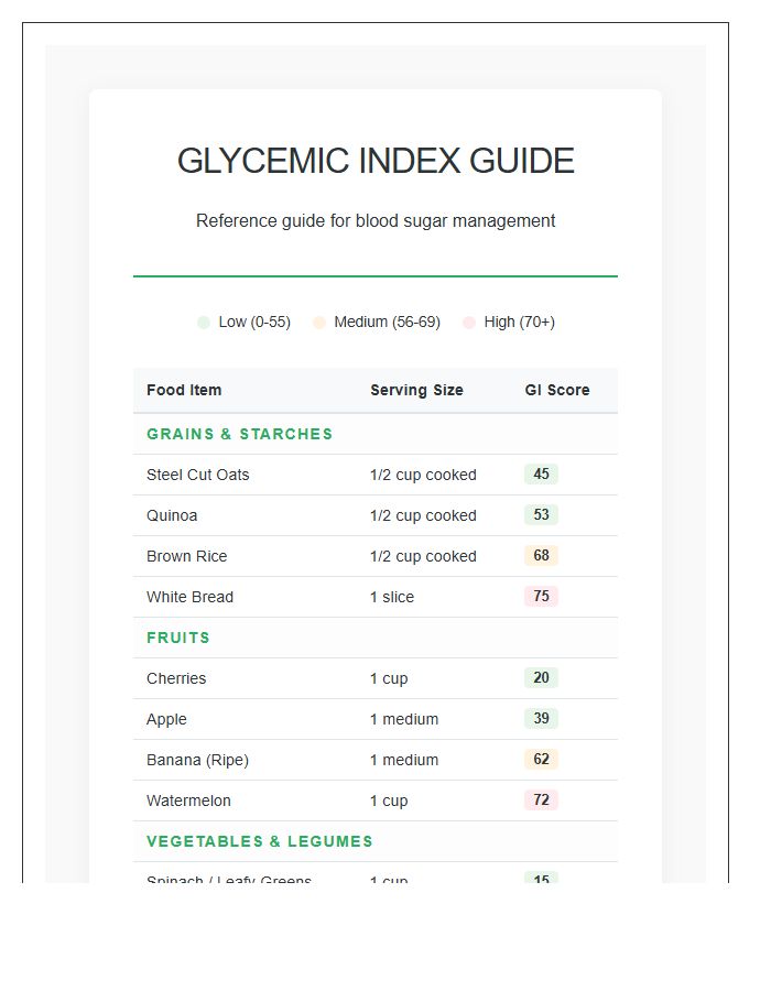 Detailed Low Glycemic Index Food Printable Chart