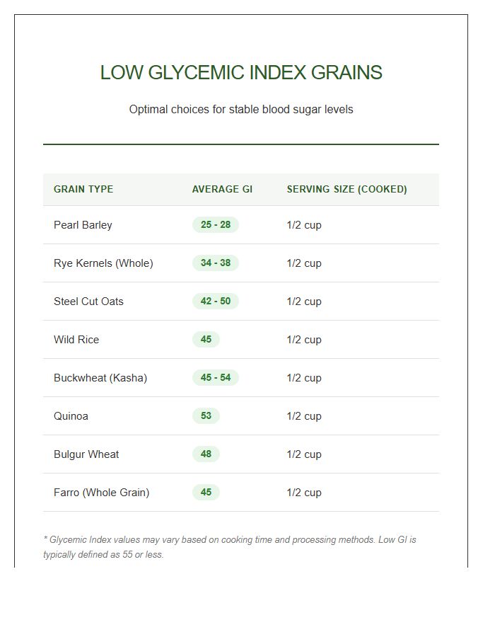 Low Glycemic Index Grains Printable Chart