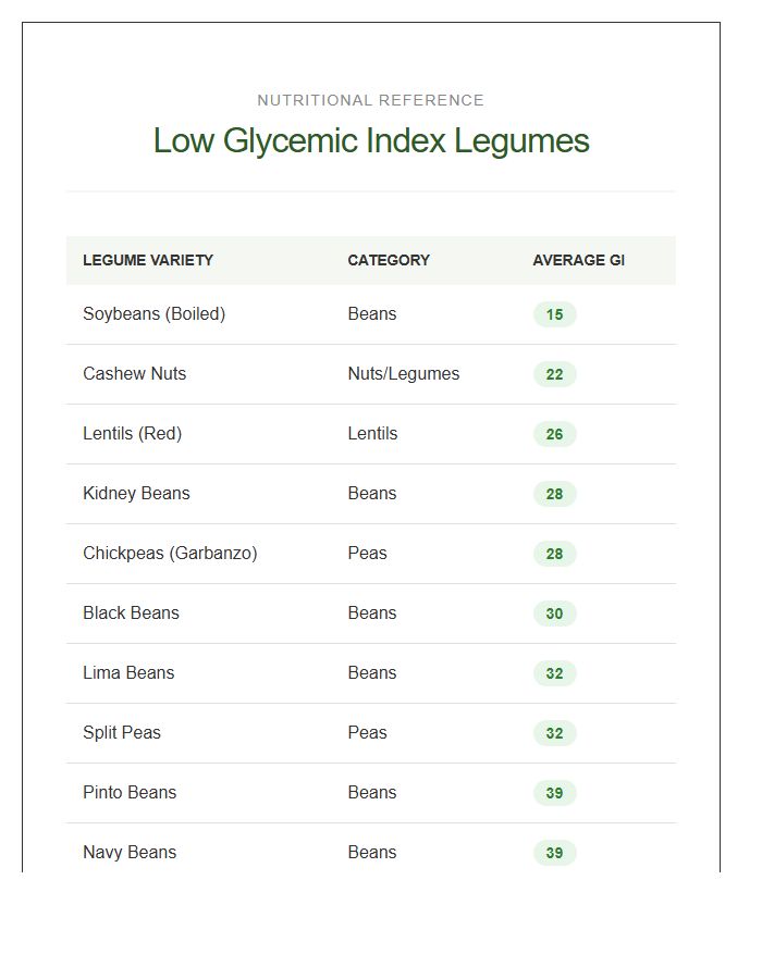 Low Glycemic Index Legumes Printable Chart