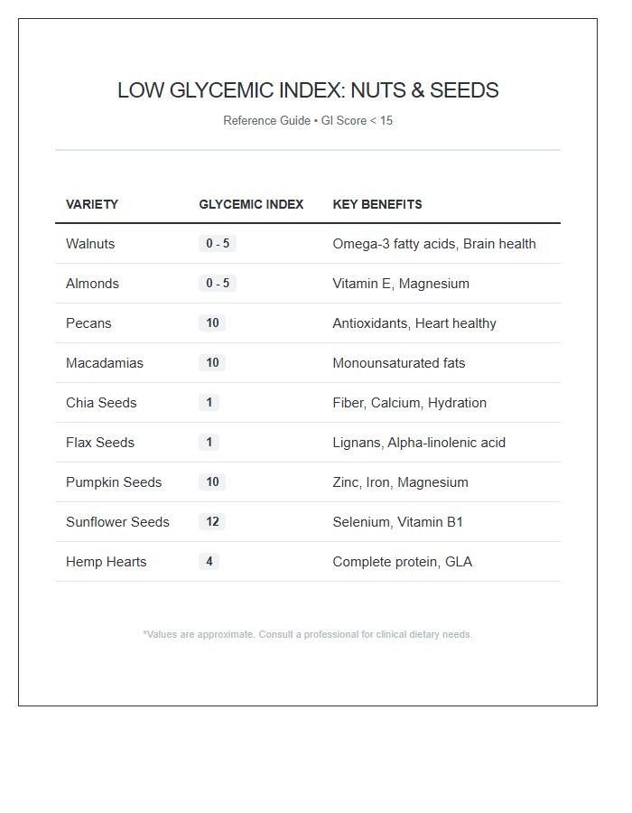 Low Glycemic Index Nut And Seed Printable Chart