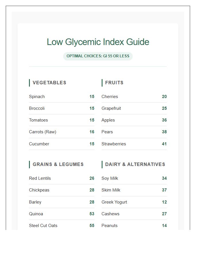 Visual Low Glycemic Index Food Printable Chart