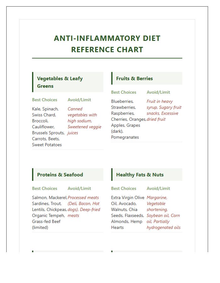 Comprehensive Printable Anti Inflammatory Diet Food Chart