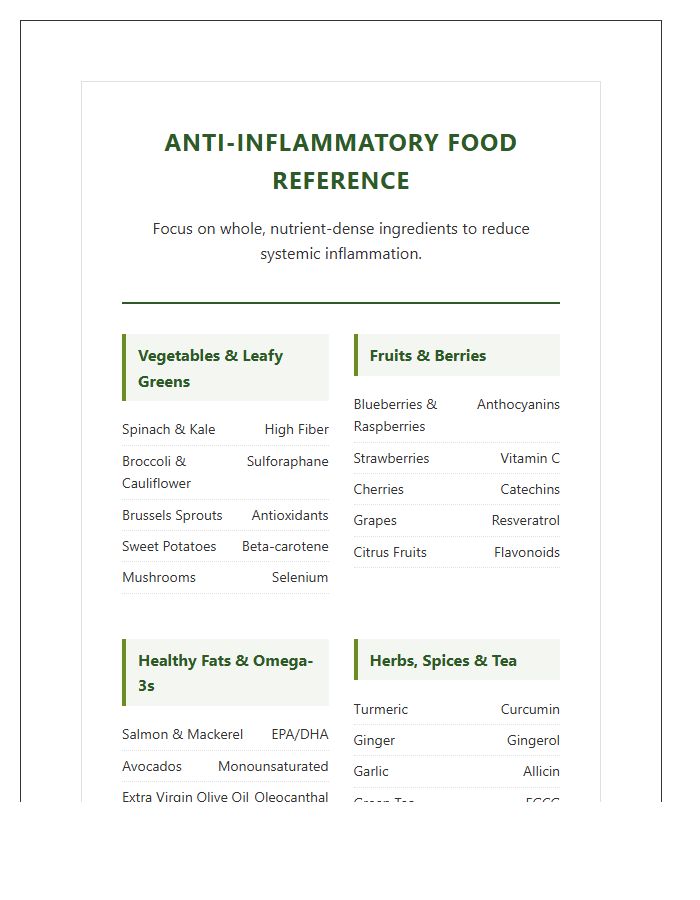 Essential Printable Anti Inflammatory Diet Food Chart Reference