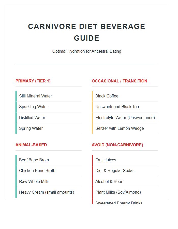 Carnivore Diet Beverage List Printable Chart