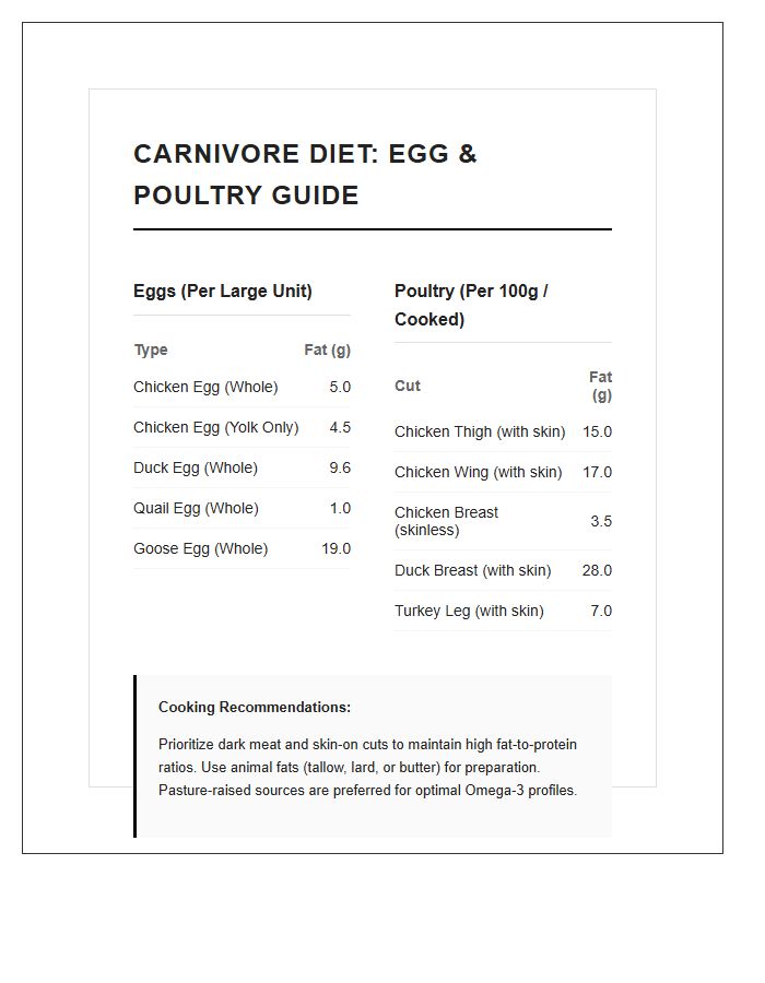 Carnivore Diet Egg And Poultry Printable Chart