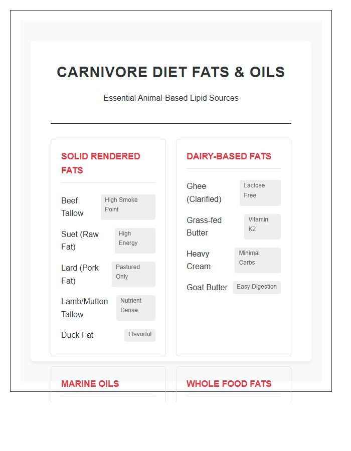 Carnivore Diet Fats And Oils Printable Chart