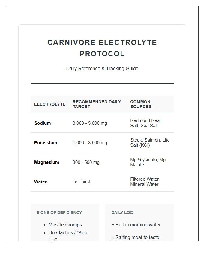 Carnivore Diet Salt And Electrolyte Printable Chart