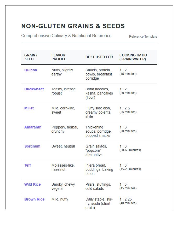Printable Detailed Non Gluten Grains Chart