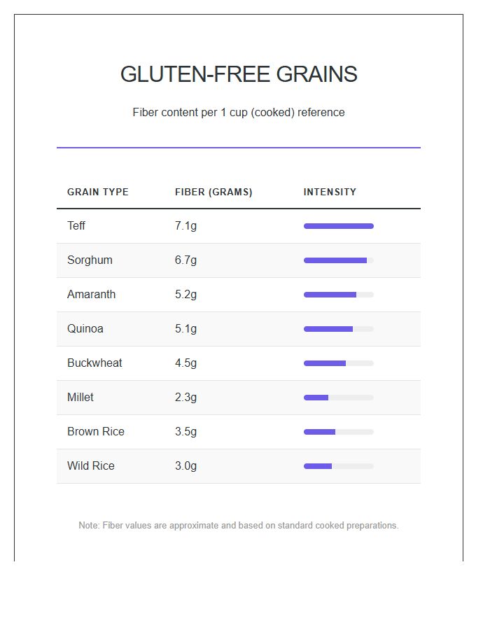 Printable Glutenless Grains Fiber Chart