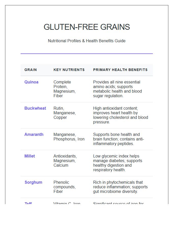 Printable Glutenless Grains Health Benefits Chart