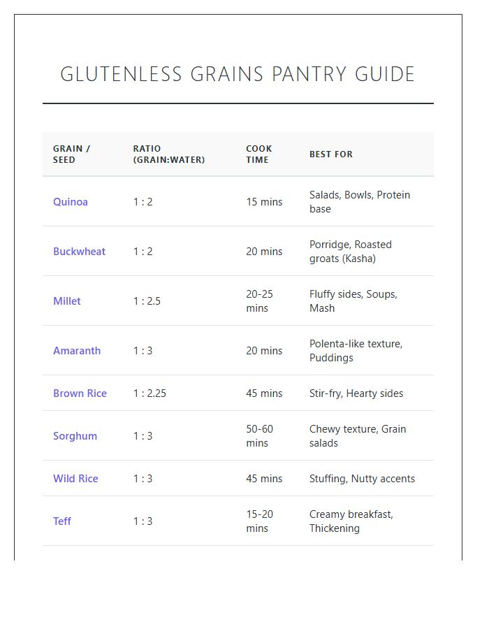 Printable Glutenless Grains Pantry Guide Chart