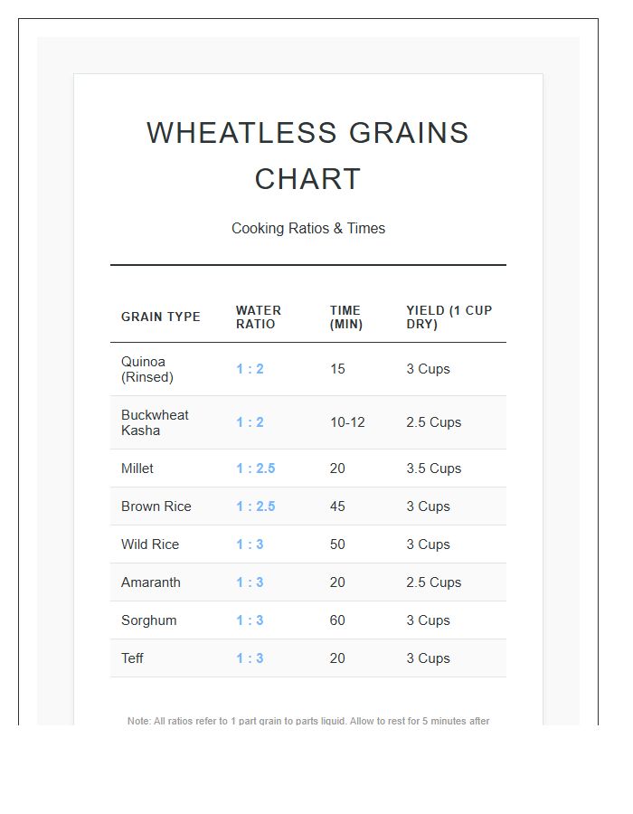Printable Wheatless Grains Kitchen Chart