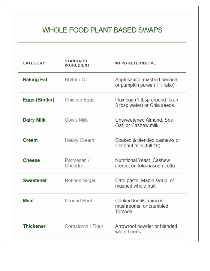 Whole Food Plant Based Ingredient Swap Printable Chart