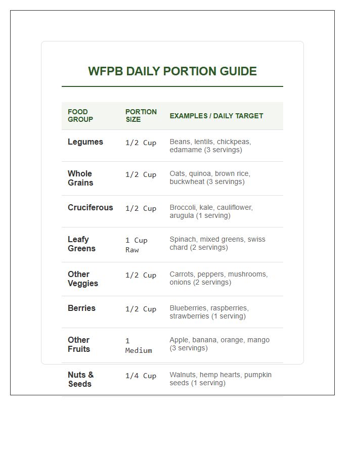 Whole Food Plant Based Portion Control Printable Chart