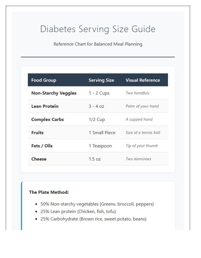 Diabetes Friendly Serving Size Printable Chart