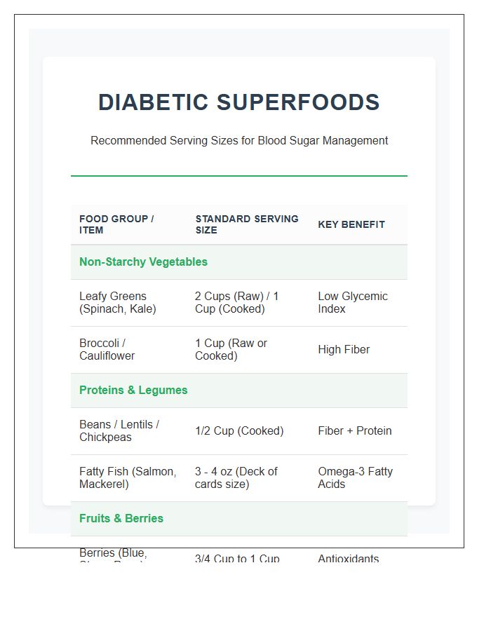 Diabetic Superfood Serving Size Printable Chart