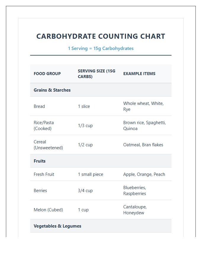 Printable Diabetic Carbohydrate Counting Portion Chart